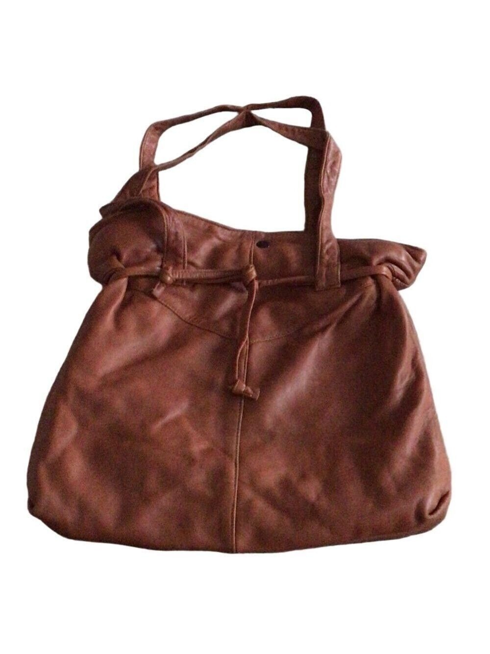 Brown Leather Shoulder Bag Soft Leather Tie Front Snap Closure